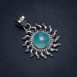 Natural Chalcedony Handmade Vintage Sun Shape 925 Sterling Silver Pendant 1 1/2" T1270