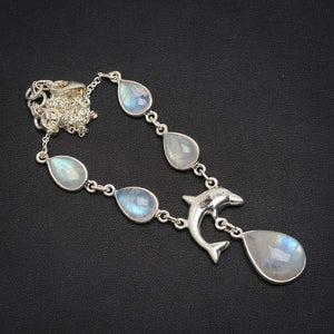 StarGems  Natural Rainbow Moonstone Handmade Unique 925 Sterling Silver Necklace 16.25+1.25" A3143