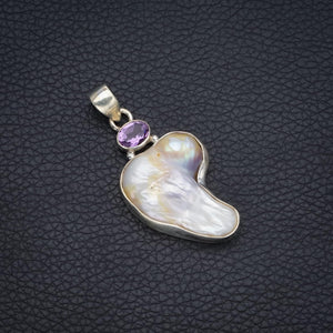 StarGems  Natural Biwa Pearl and Amethyst Handmade Boho 925 Sterling Silver Pendant 2" S0544