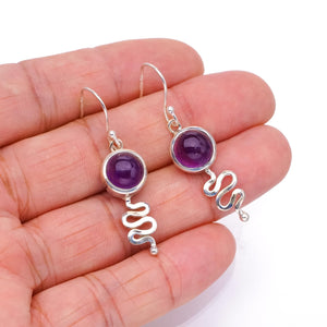 StarGems  Natural Amethyst Snake Handmade Mexican 925 Sterling Silver Earrings 1 1/2" S1731