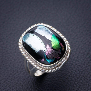 StarGems  Natural Rainbow Dichroic Glass Handmade 925 Sterling Silver Ring 6.5 D9235