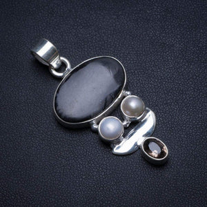 StarGems  Natural Picasso Jasper,River Pearl and Smoky Quartz Handmade Unique 925 Sterling Silver Pendant 2" T2328