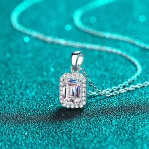 StarGems® Emerald Cut Minimalist 1ct Moissanite 925 Silver Platinum Plated Necklace 40+5cm NX107