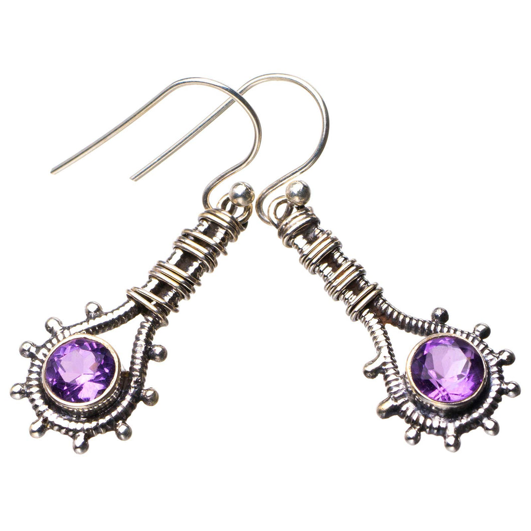 StarGems  Natural Amethyst Handmade 925 Sterling Silver Earrings 1.5