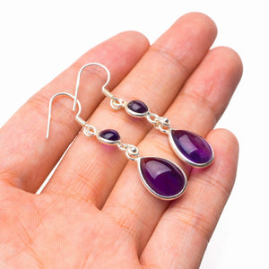 StarGems® Natural Amethyst Handmade 925 Sterling Silver Earrings 1.75" D6820