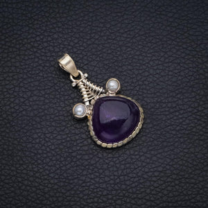 StarGems® Natural Amethyst and River Pearl Boho Style 925 Sterling Silver Pendant 1 3/4" S0449