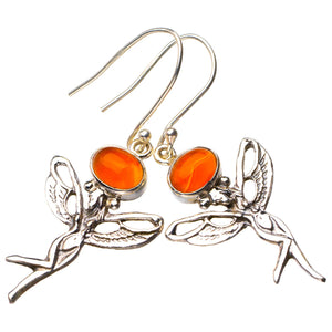 StarGems® Natural Carnelian Fariy Handmade 925 Sterling Silver Earrings 2" D7063