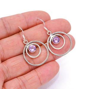 StarGems® Natural Amethyst Handmade Unique 925 Sterling Silver Earrings 1 1/2" S1733