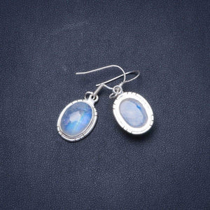 StarGems  Natural Rainbow Moonstone Handmade Unique 925 Sterling Silver Earrings 1.25" X5035