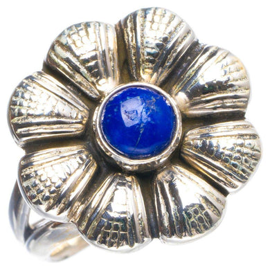StarGems® Natural Lapis Lazuli Handmade Unique Flower Shape 925 Sterling Silver Ring 6.75 Y4263