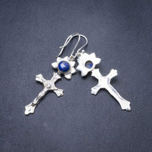 StarGems® Natural Lapis Lazuli Handmade Unique Cross Shape 925 Sterling Silver Earrings 2" Y3846