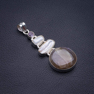 StarGems  Natural Blue Fire Labradorite,Biwa Pearl And Amethyst Handmade 925 Sterling Silver Pendant 2.25" D1719