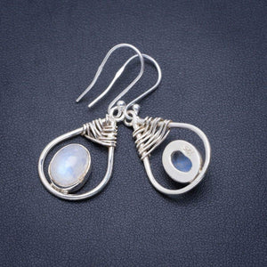 StarGems  Natural Rainbow Moonstone Handmade Unique 925 Sterling Silver Earrings 1.5" A2443