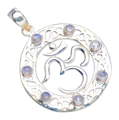 StarGems® Natural Rainbow Moonstone Boho Style Vintage 925 Sterling Silver Pendant 1 1/2