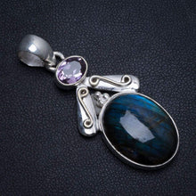 StarGems® Natural Labradorite and Amethyst Handmade Mexican 925 Sterling Silver Pendant 2" T0046