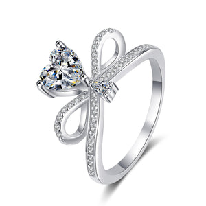 StarGems® Heart&Bowknot 1ct Moissanite 925 Silver Platinum Plated Ring RX025