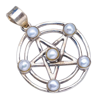 StarGems  Natural River Pearl Punk Style Vintage Fivestar Shape 925 Sterling Silver Pendant 1 1/2