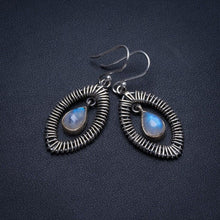 Natural Rainbow Moonstone Handmade Unique Eye Shape 925 Sterling Silver Earrings 1 3/4" T3991