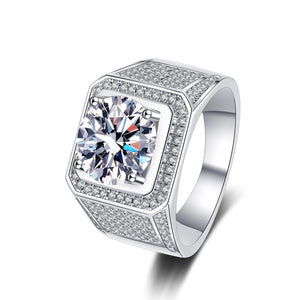 StarGems® Four Prong Micro-Inlaid Band For Man 2-5ct Moissanite 925 Silver Platinum Plated Ring RX088