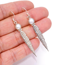 StarGems  Natural River Pearl Punk Style Feather Shape 925 Sterling Silver Earrings 2 1/2" S1359