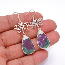 StarGems  Natural Ruby Zoisite Butterfly Handmade Vintage 925 Sterling Silver Earrings 2 1/4" S1815