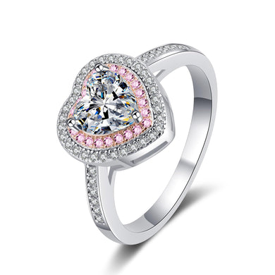 StarGems® Pink Triple-Layer Heart-Shape Three Prong 1ct Moissanite 925 Silver Platinum Plated Ring RX000