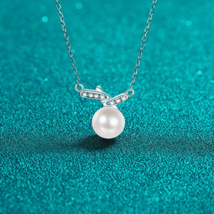 StarGems® 8mm River Pearl Twisted 0.105cttw Moissanite 925 Silver Platinum Plated Necklace 40+5cm NX070