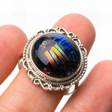 StarGems® Natural Rainbow Dichroic Glass Handmade 925 Sterling Silver Ring 7.75 D9232