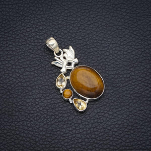 StarGems® Natural Tiger Eye and Citrine Pigeon Boho Style Pigeon Shape 925 Sterling Silver Pendant 1 3/4" S0469