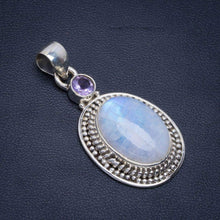 StarGems  Natural Rainbow Moonstone and Amethyst Handmade Unique 925 Sterling Silver Pendant 1.5" B4048