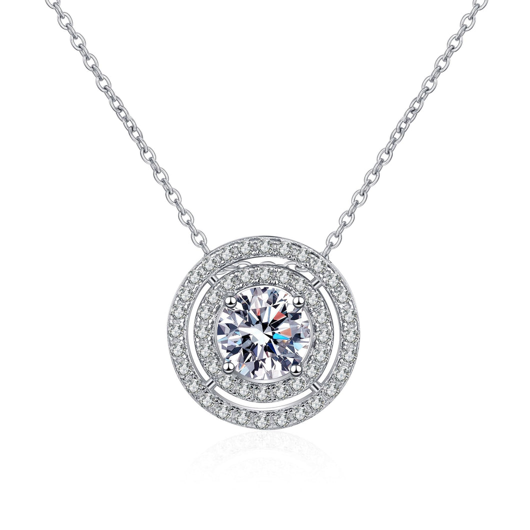 StarGems  Double Layer Four Prong 1ct Moissanite 925 Silver Platinum Plated Necklace 40+5cm NX114