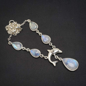 StarGems  Natural Rainbow Moonstone Handmade Unique 925 Sterling Silver Necklace 16.25+1.25" A3153