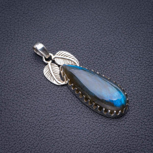 StarGems® Natural Blue Fire Labradorite Leaf Handmade 925 Sterling Silver Pendant 2" D5639