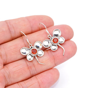 StarGems  Natural Carnelian Butterfly Punk Style Butterfly Shape 925 Sterling Silver Earrings 1 1/2" S1434