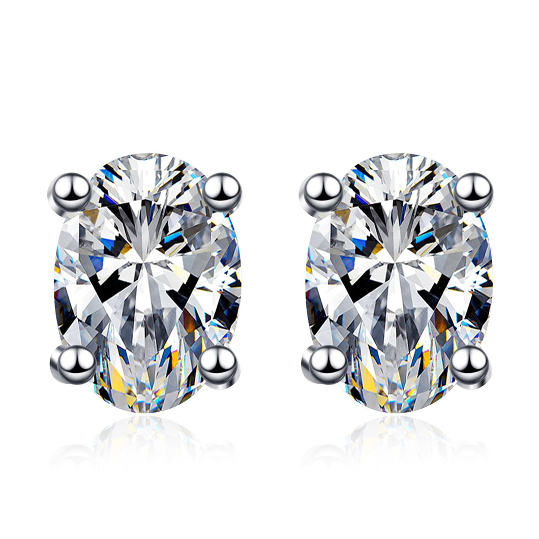 StarGems® Pigeon Eggs Four Prong 1ct×2 Moissanite 925 Silver Platinum Plated Stud Earrings EX051