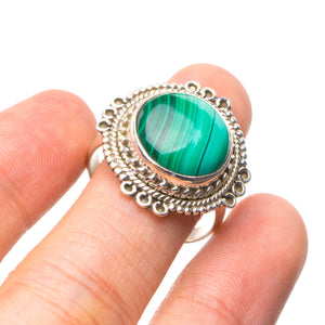 StarGems  Natural Malachite Handmade Boho 925 Sterling Silver Ring, US Size 8 T7809