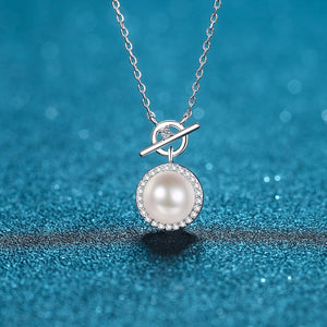 StarGems® 8mm River Pearl 0.14cttw Moissanite 925 Silver Platinum Plated Necklace 40+5cm NX005
