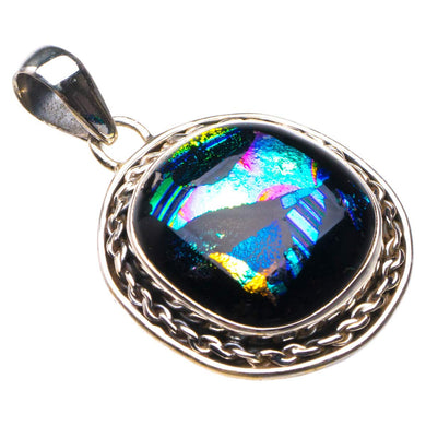 StarGems  Natural Rainbow Dichroic Glass Handmade 925 Sterling Silver Pendant 1.5