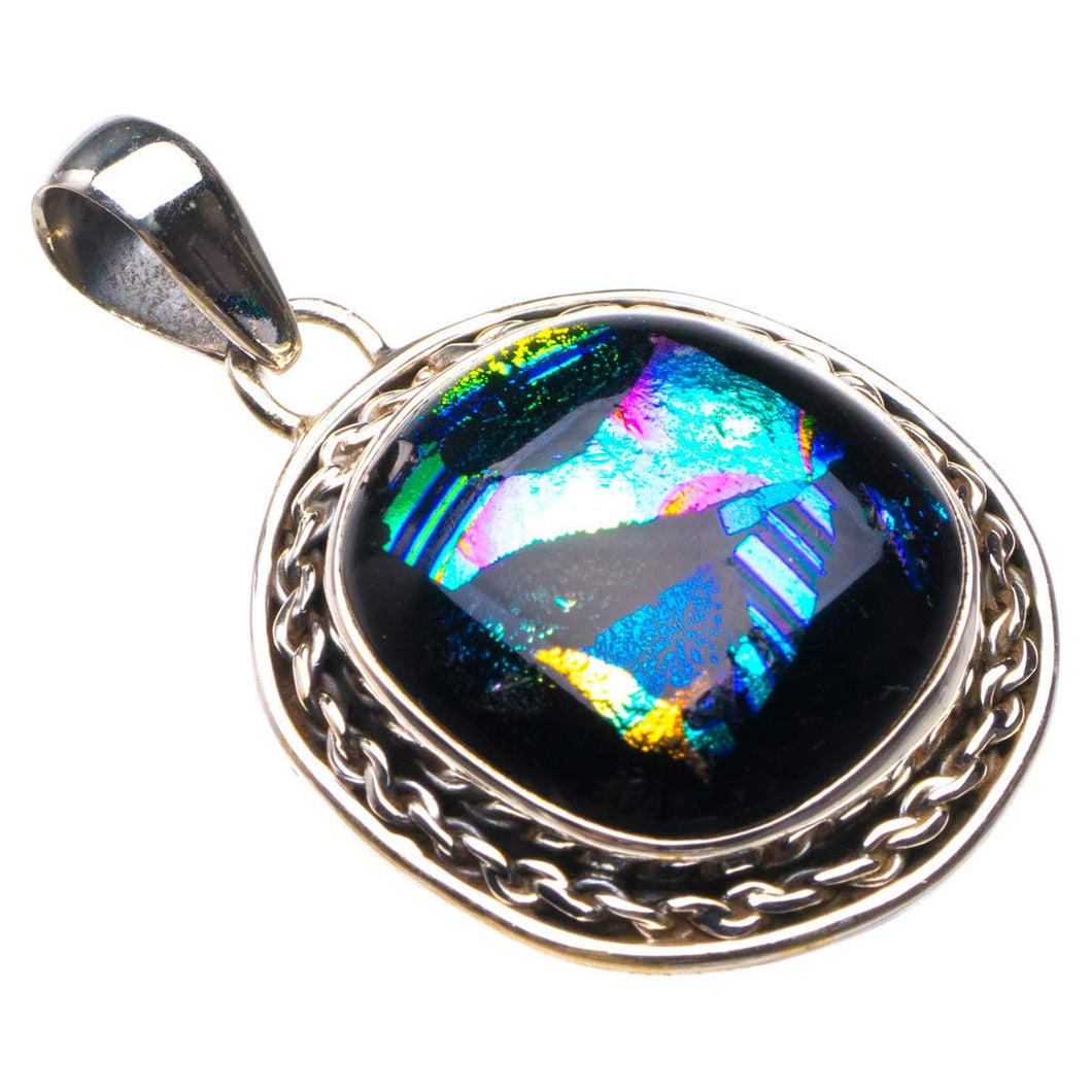 StarGems  Natural Rainbow Dichroic Glass Handmade 925 Sterling Silver Pendant 1.5