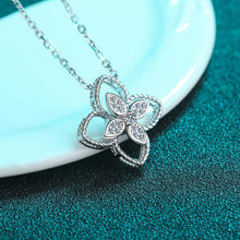 StarGems® Hollow-Out Four-Leaf Clover 0.04cttw Moissanite 925 Silver Platinum Plated Necklace 40+5cm NX098