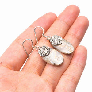 StarGems  Natural Crazy Lace Agte Handmade 925 Sterling Silver Earrings 1.5" D6947