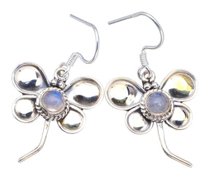 StarGems  Natural Rainbow Moonstone Butterfly Punk Style Butterfly Shape 925 Sterling Silver Earrings 1 1/2" S1432