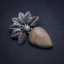 StarGems® Natural Imperial Jasper and River Pearl Leaf Vintage Leaf Shape 925 Sterling Silver Pendant 1 1/2" T1435