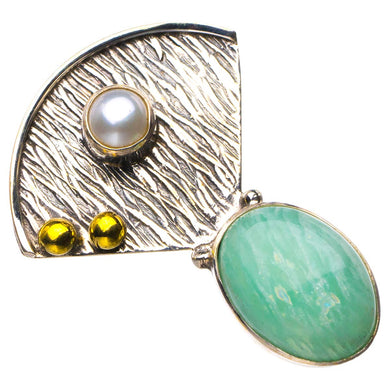 StarGems  Natural Two Otnes Amazonite And River Pearl Handmade 925 Sterling Silver Pendant 1.25