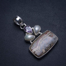 StarGems® Natural Ocean Jasper,River Pearl and Amethyst Handmade Boho 925 Sterling Silver Pendant 1 1/2" T2069