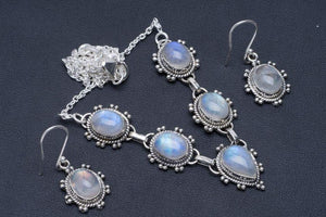 StarGems  Natural Moonstone 925 Sterling Silver Jewelry Set Necklace 17.75" Earrings 1.25" A3570