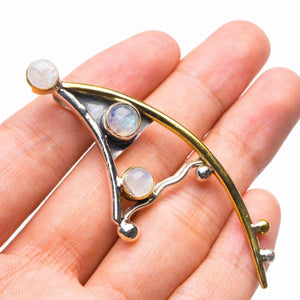 StarGems  Natural Two Tones 18K Gold Plated Rainbow Moonstone Sail Handmade 925 Sterling Silver Pendant 2.75" D1912