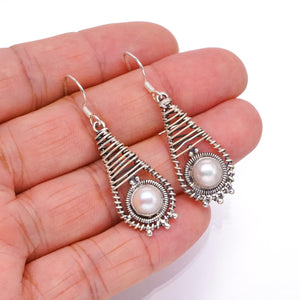 StarGems  Natural River Pearl Handmade Vintage 925 Sterling Silver Earrings 1 3/4" S1530