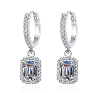 StarGems® Emerald Cut 2ct×2 Moissanite 925 Silver Platinum Plated Cuff Earrings EX094