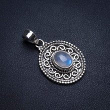 StarGems  Natural Rainbow Moonstone Handmade Boho 925 Sterling Silver Pendant 1 1/2" T1314